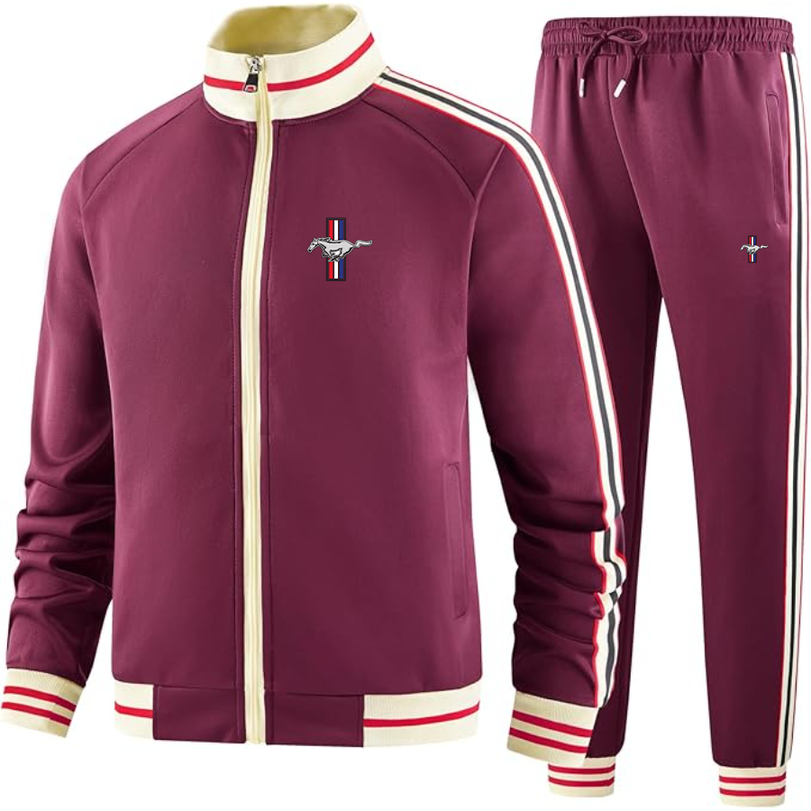 Men's Mustang Tracksuit with Bold Striped Accents and Zippered Front
